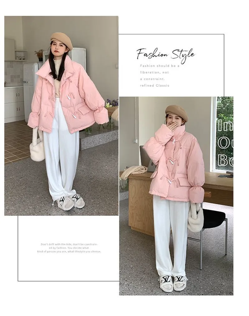 Off-season Women's Down Cotton Loose Coat 2026 New Winter Female Korean Horn Button Jacket Bread Ladies Student Overwear