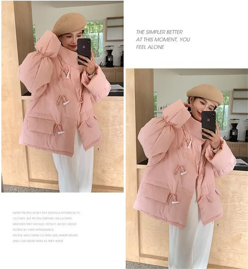 Off-season Women's Down Cotton Loose Coat 2026 New Winter Female Korean Horn Button Jacket Bread Ladies Student Overwear