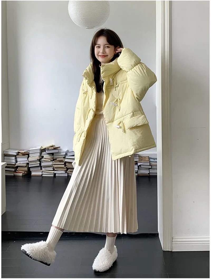 Off-season Women's Down Cotton Loose Coat 2026 New Winter Female Korean Horn Button Jacket Bread Ladies Student Overwear