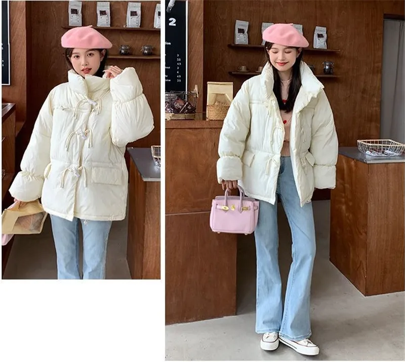 Off-season Women's Down Cotton Loose Coat 2026 New Winter Female Korean Horn Button Jacket Bread Ladies Student Overwear