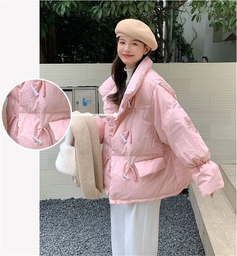 Off-season Women's Down Cotton Loose Coat 2026 New Winter Female Korean Horn Button Jacket Bread Ladies Student Overwear