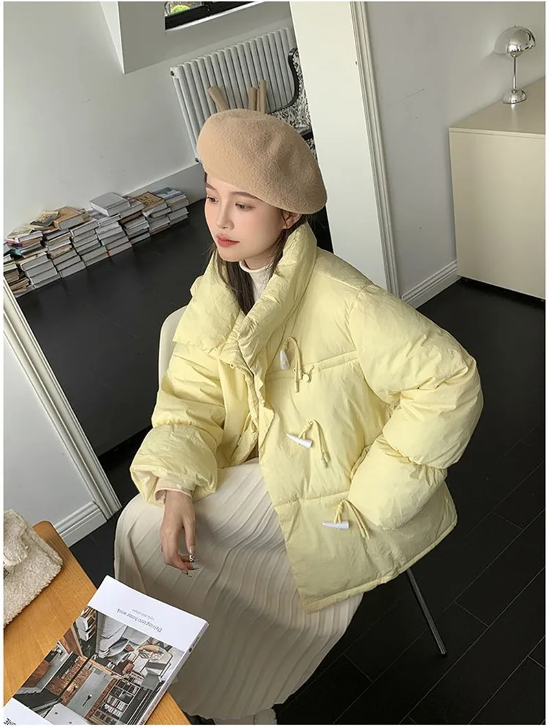 Off-season Women's Down Cotton Loose Coat 2026 New Winter Female Korean Horn Button Jacket Bread Ladies Student Overwear