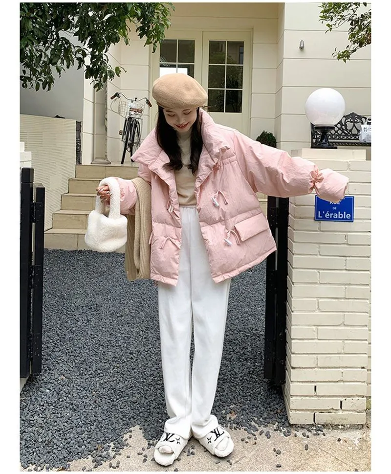 Off-season Women's Down Cotton Loose Coat 2026 New Winter Female Korean Horn Button Jacket Bread Ladies Student Overwear
