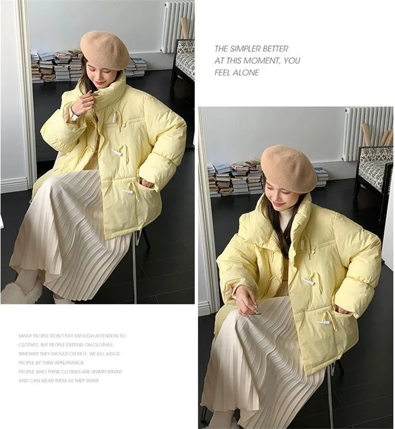 Off-season Women's Down Cotton Loose Coat 2026 New Winter Female Korean Horn Button Jacket Bread Ladies Student Overwear