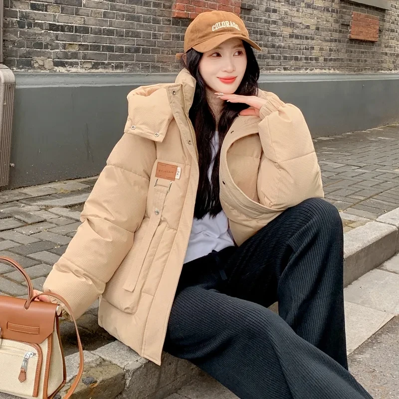 2025 Autumn Winter New Cotton Jacket Women's Korean Cotton-Padded Thicken Warm Hooded Parkas Short Coat Female Casual Ladies Top
