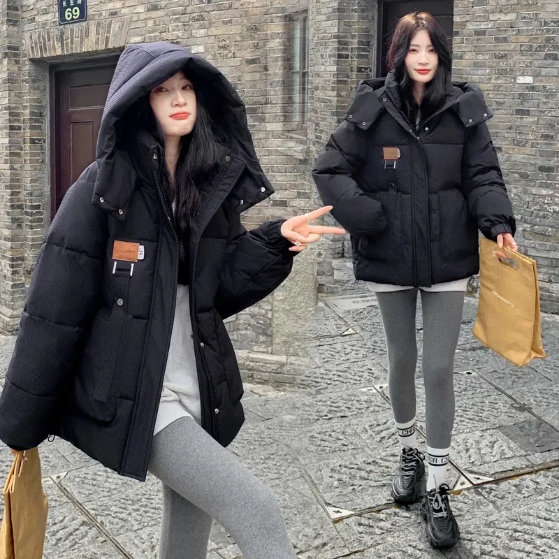 2025 Autumn Winter New Cotton Jacket Women's Korean Cotton-Padded Thicken Warm Hooded Parkas Short Coat Female Casual Ladies Top