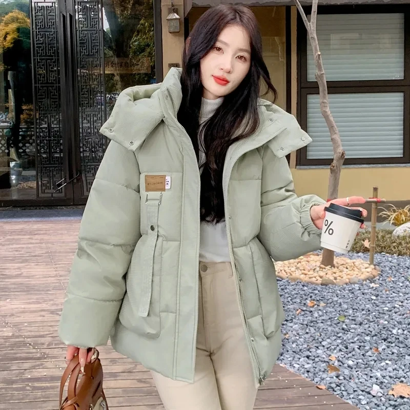2025 Autumn Winter New Cotton Jacket Women's Korean Cotton-Padded Thicken Warm Hooded Parkas Short Coat Female Casual Ladies Top