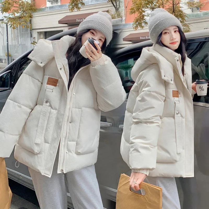 2025 Autumn Winter New Cotton Jacket Women's Korean Cotton-Padded Thicken Warm Hooded Parkas Short Coat Female Casual Ladies Top