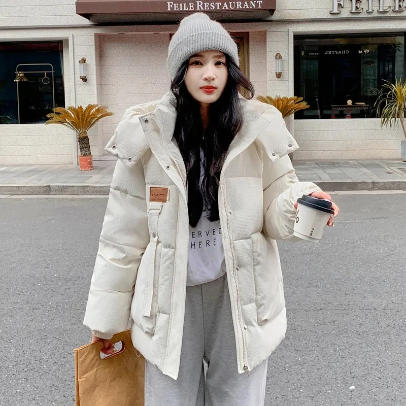 2025 Autumn Winter New Cotton Jacket Women's Korean Cotton-Padded Thicken Warm Hooded Parkas Short Coat Female Casual Ladies Top