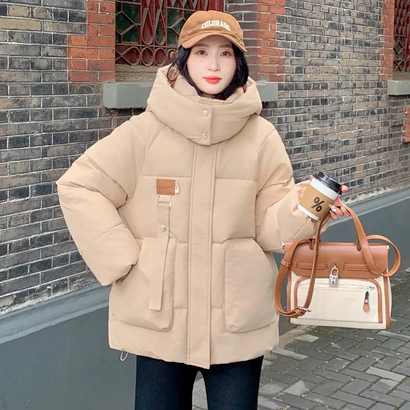2025 Autumn Winter New Cotton Jacket Women's Korean Cotton-Padded Thicken Warm Hooded Parkas Short Coat Female Casual Ladies Top