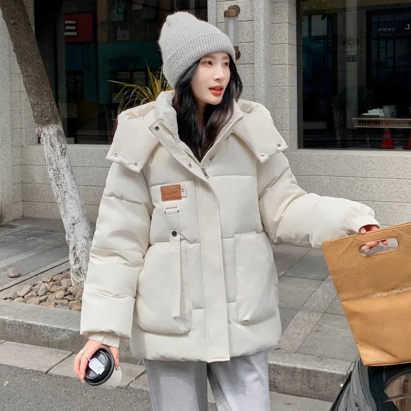 2025 Autumn Winter New Cotton Jacket Women's Korean Cotton-Padded Thicken Warm Hooded Parkas Short Coat Female Casual Ladies Top