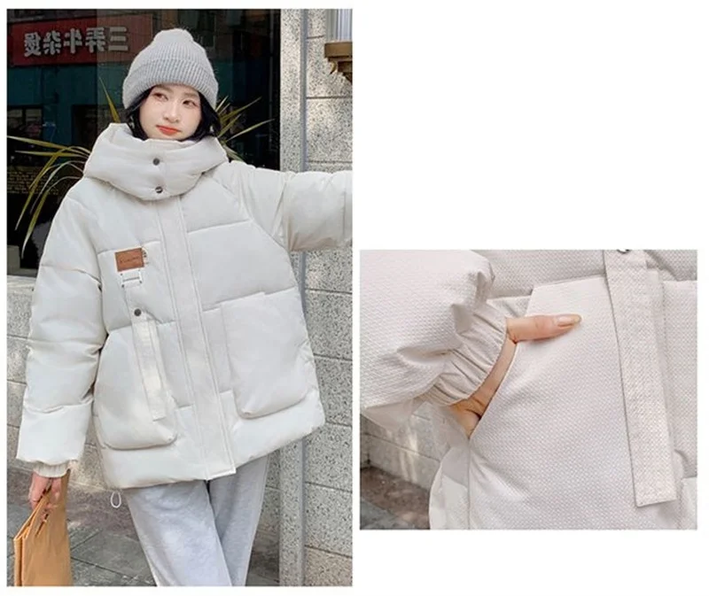 2025 Autumn Winter New Cotton Jacket Women's Korean Cotton-Padded Thicken Warm Hooded Parkas Short Coat Female Casual Ladies Top