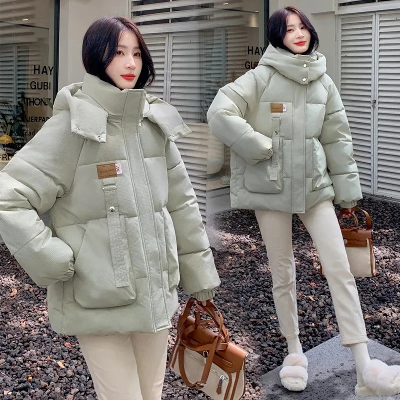 2025 Autumn Winter New Cotton Jacket Women's Korean Cotton-Padded Thicken Warm Hooded Parkas Short Coat Female Casual Ladies Top