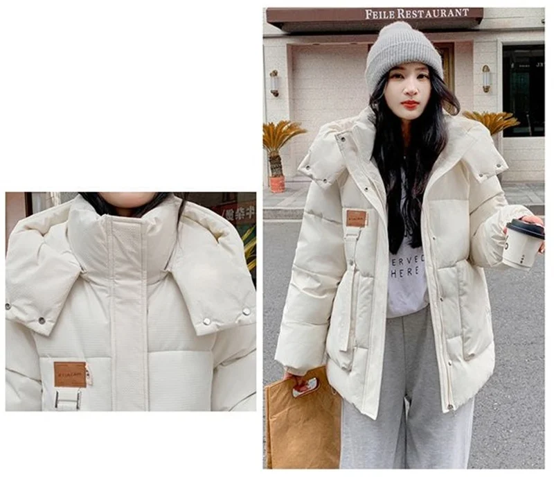 2025 Autumn Winter New Cotton Jacket Women's Korean Cotton-Padded Thicken Warm Hooded Parkas Short Coat Female Casual Ladies Top