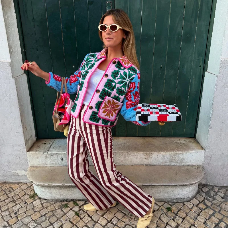 Print Lapel Color Long Sleeves Jacket Woman Loose Casual Single Breasted Pocket Coat Versatile Women's New Autumn Winter Jackets