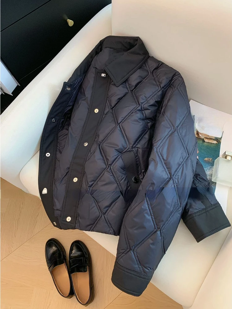 2026 Fashion Solid Casual Rhomboid Thicken Warm Women Parkas Winter Single Breasted Vintage Jackets Y2K All Match Loose Coats