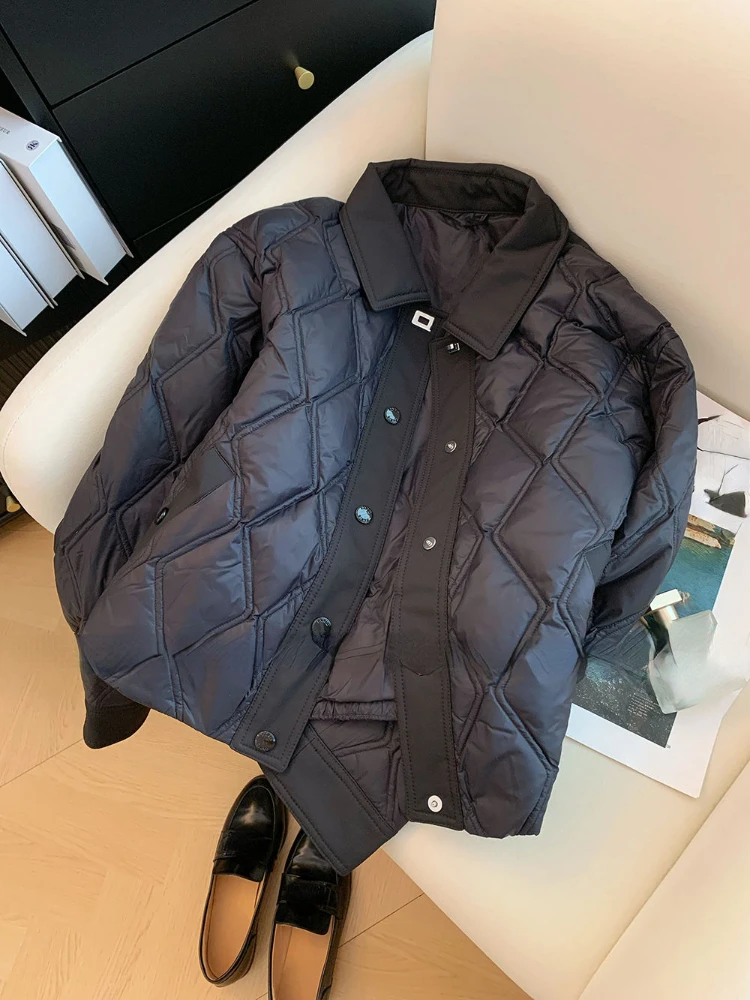 2026 Fashion Solid Casual Rhomboid Thicken Warm Women Parkas Winter Single Breasted Vintage Jackets Y2K All Match Loose Coats
