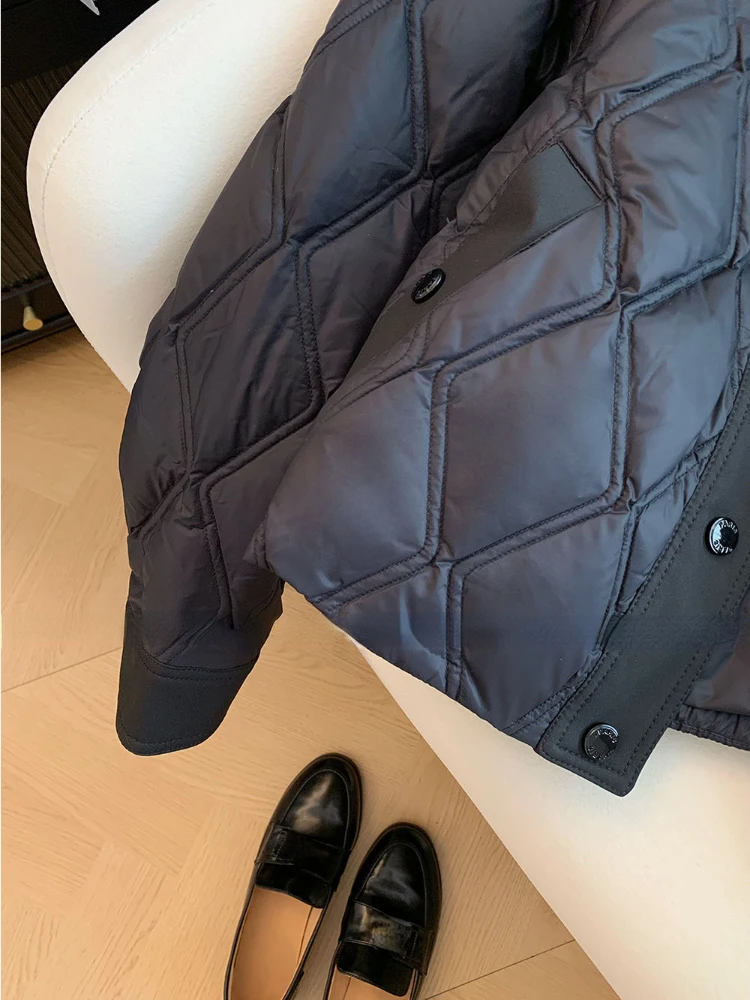 2026 Fashion Solid Casual Rhomboid Thicken Warm Women Parkas Winter Single Breasted Vintage Jackets Y2K All Match Loose Coats
