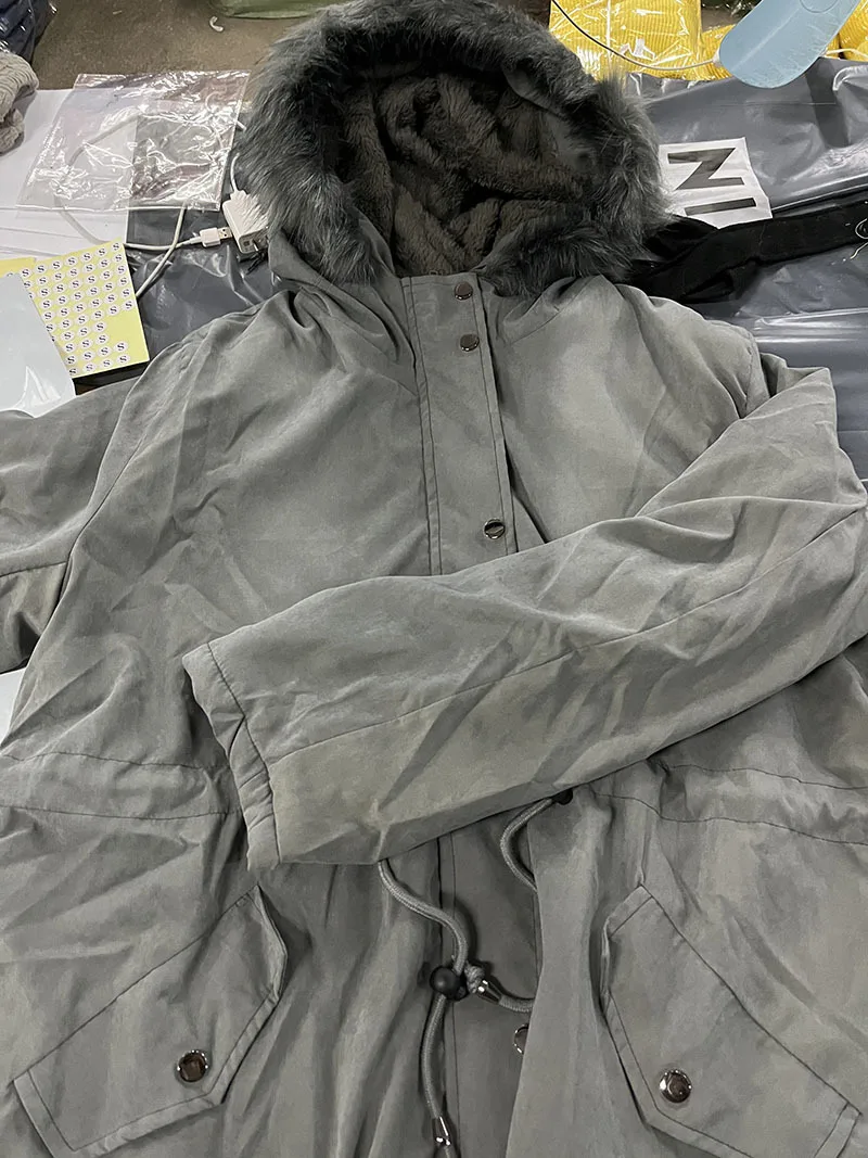 Women Parkas Hooded Long Sleeve Slim Fit Coats Button Solid Zipper Splice Parka Tight Wait Outerwear Thick Warm Fur Collar