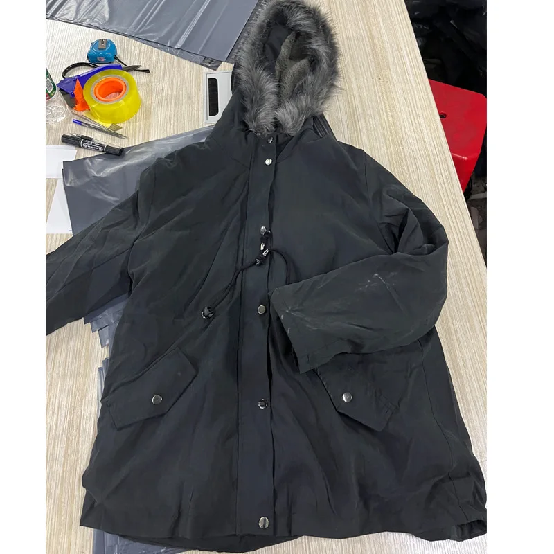 Women Parkas Hooded Long Sleeve Slim Fit Coats Button Solid Zipper Splice Parka Tight Wait Outerwear Thick Warm Fur Collar