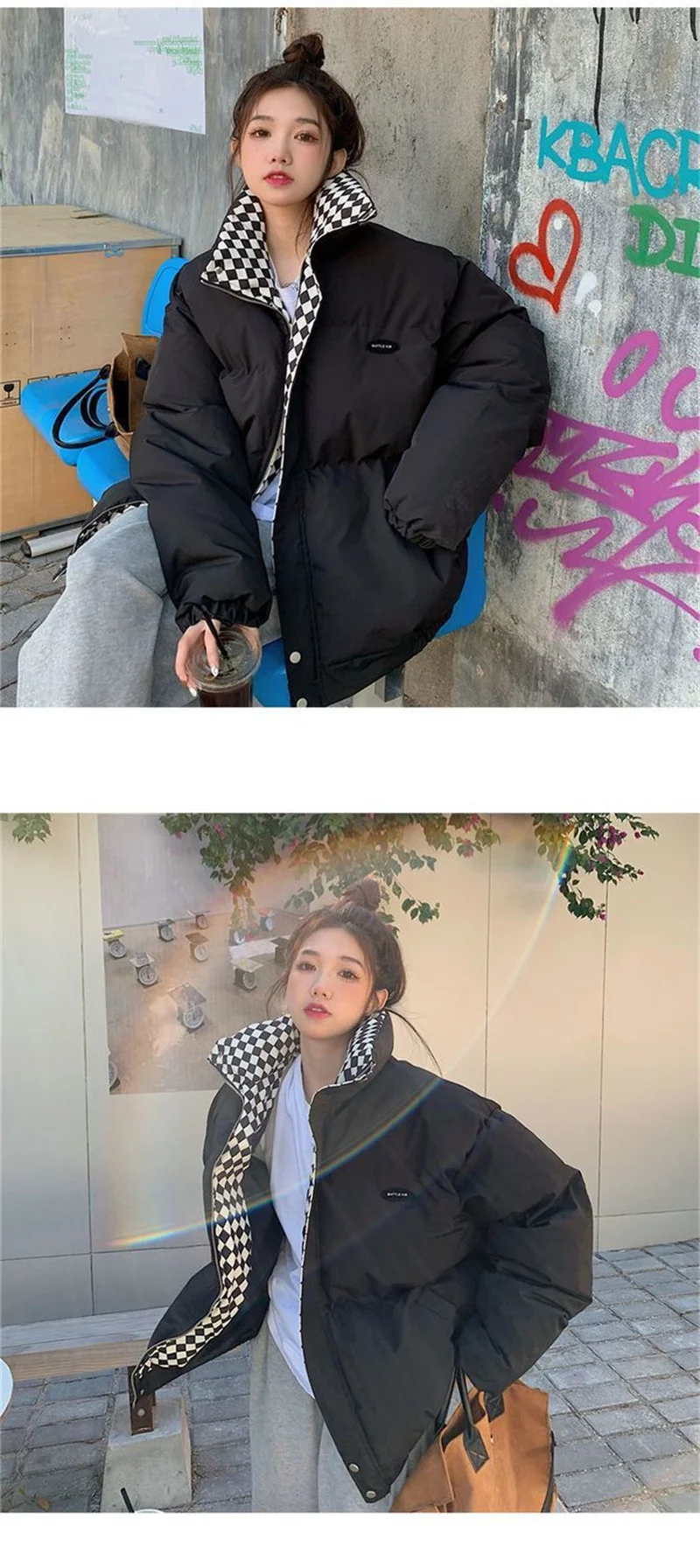 Checkerboard Plaid Cotton Jacket For Women 2023 Winter New Sen Style Down Bun Jacket ins Korean Version Loose Cotton Coat Trend
