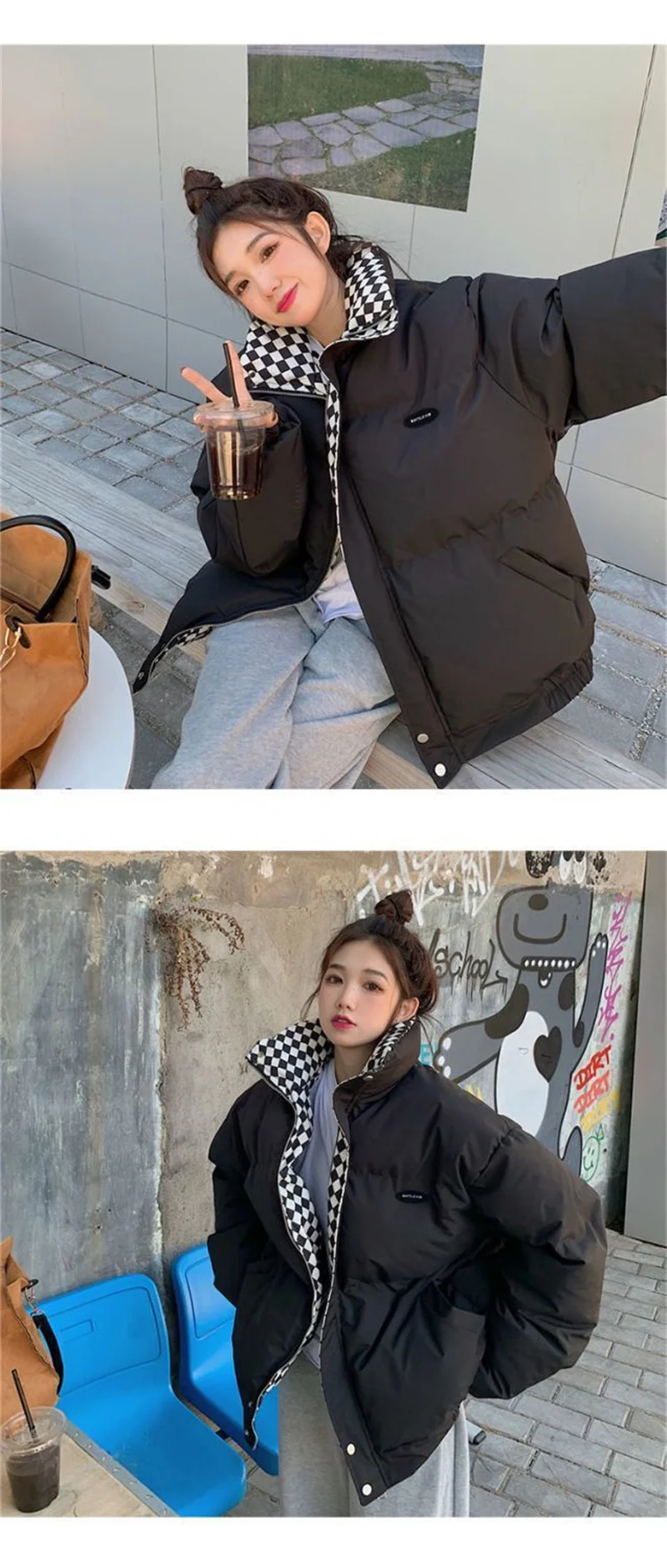 Checkerboard Plaid Cotton Jacket For Women 2023 Winter New Sen Style Down Bun Jacket ins Korean Version Loose Cotton Coat Trend