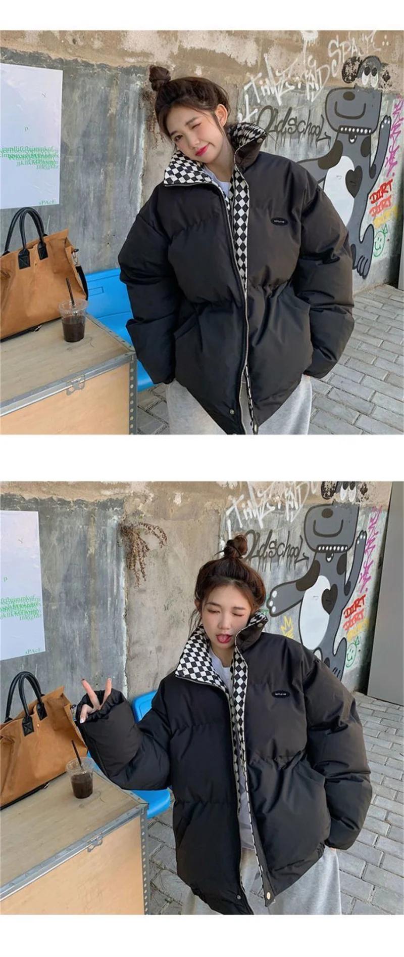 Checkerboard Plaid Cotton Jacket For Women 2023 Winter New Sen Style Down Bun Jacket ins Korean Version Loose Cotton Coat Trend