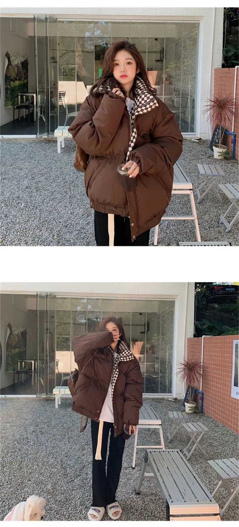 Checkerboard Plaid Cotton Jacket For Women 2023 Winter New Sen Style Down Bun Jacket ins Korean Version Loose Cotton Coat Trend