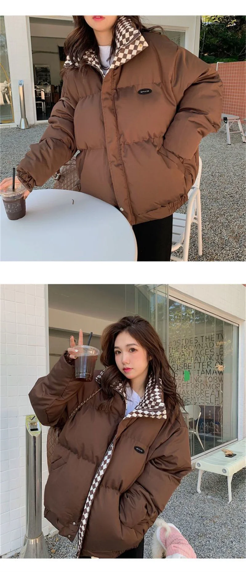 Checkerboard Plaid Cotton Jacket For Women 2023 Winter New Sen Style Down Bun Jacket ins Korean Version Loose Cotton Coat Trend