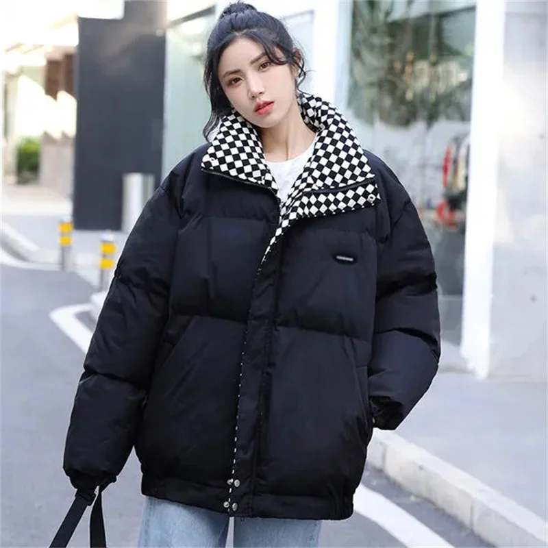 Checkerboard Plaid Cotton Jacket For Women 2023 Winter New Sen Style Down Bun Jacket ins Korean Version Loose Cotton Coat Trend