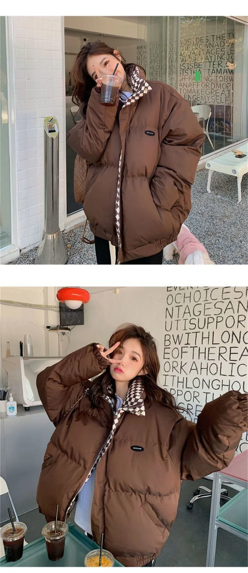 Checkerboard Plaid Cotton Jacket For Women 2023 Winter New Sen Style Down Bun Jacket ins Korean Version Loose Cotton Coat Trend