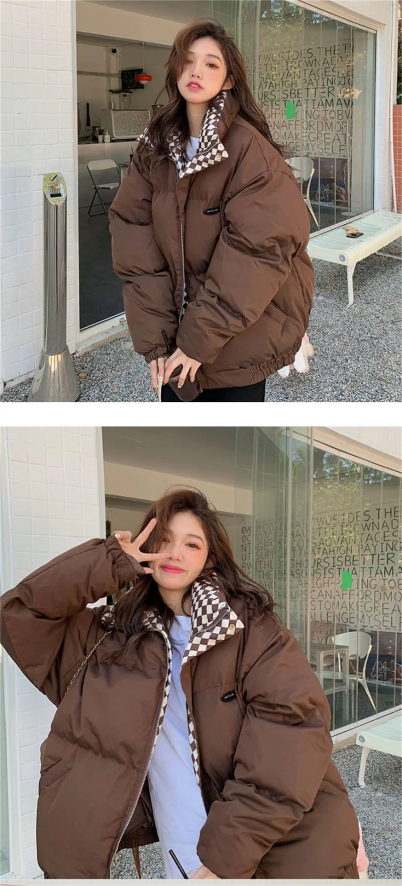 Checkerboard Plaid Cotton Jacket For Women 2023 Winter New Sen Style Down Bun Jacket ins Korean Version Loose Cotton Coat Trend