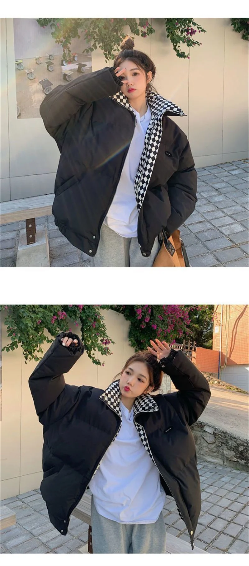 Checkerboard Plaid Cotton Jacket For Women 2023 Winter New Sen Style Down Bun Jacket ins Korean Version Loose Cotton Coat Trend