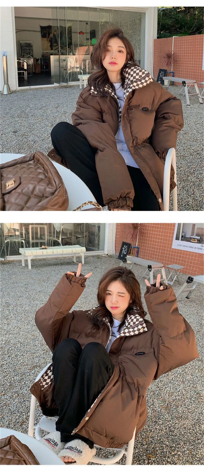 Checkerboard Plaid Cotton Jacket For Women 2023 Winter New Sen Style Down Bun Jacket ins Korean Version Loose Cotton Coat Trend
