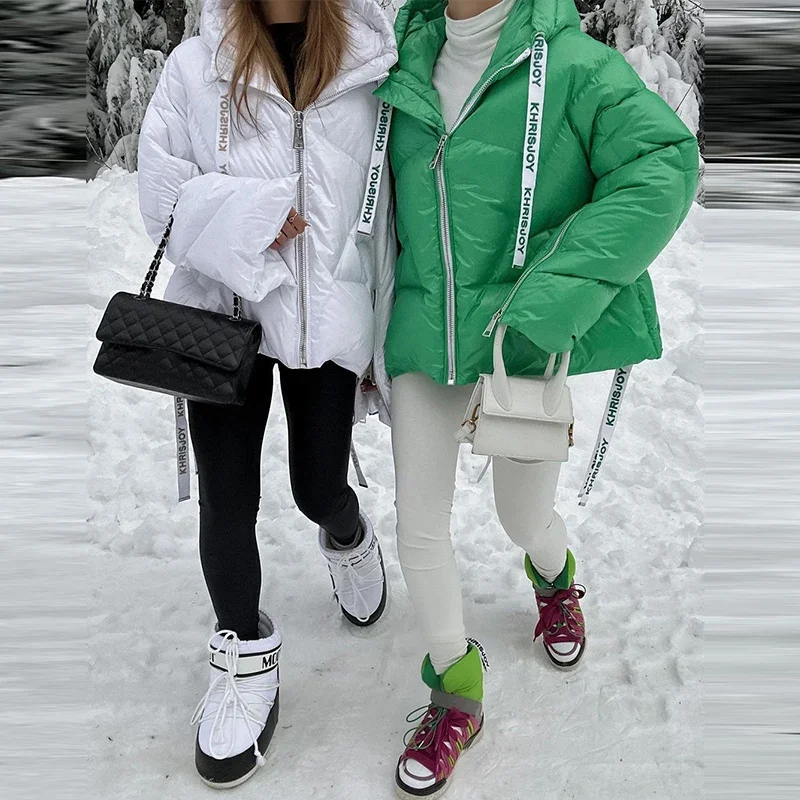 Casual Printed Thicken Cotton Coats Women Hooded Zipper Warm Drawstring Lady Jackets 2025 Winter Fashion Female Street Coat