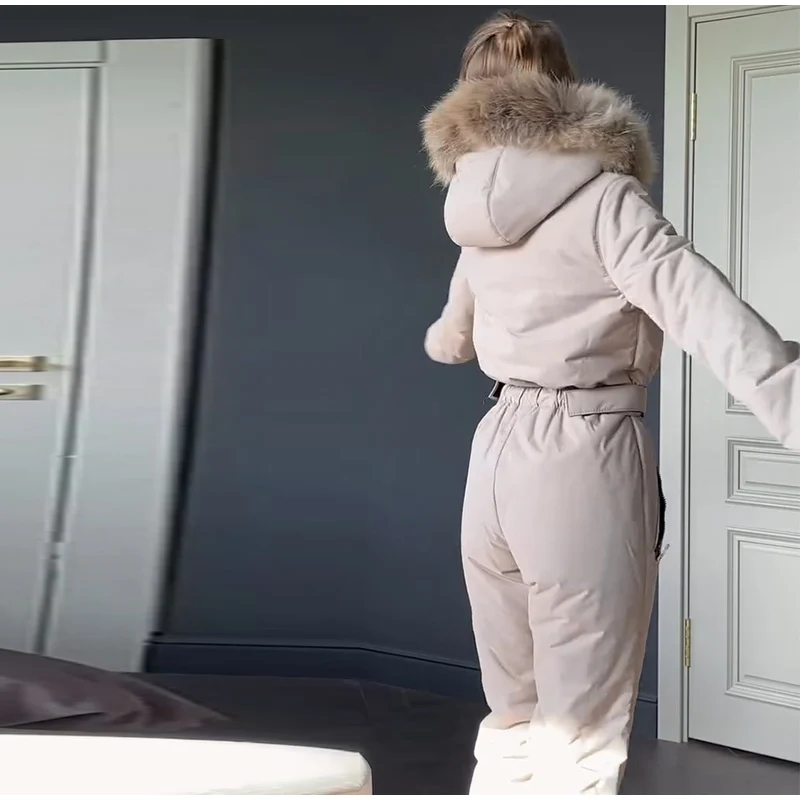Cotton Padded Ski Jumpsuit Sets Women Zipper High Waist Windproof Outwear Wide Leg Snow 2025 Winter Sports Street Lady Skiwear