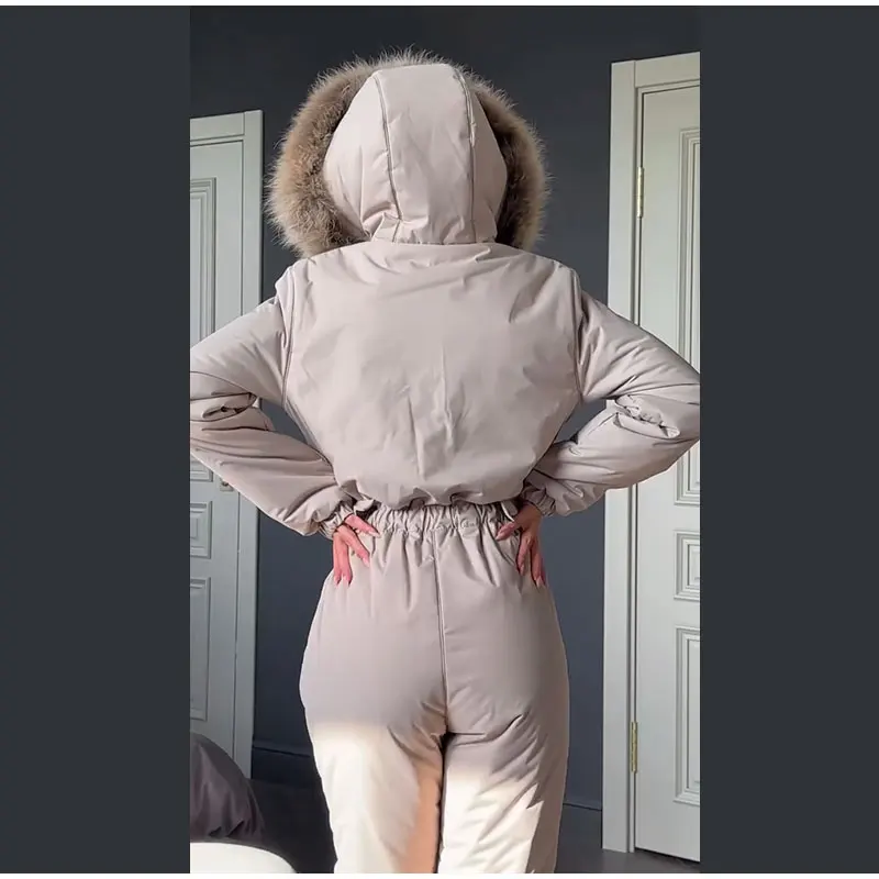 Cotton Padded Ski Jumpsuit Sets Women Zipper High Waist Windproof Outwear Wide Leg Snow 2025 Winter Sports Street Lady Skiwear