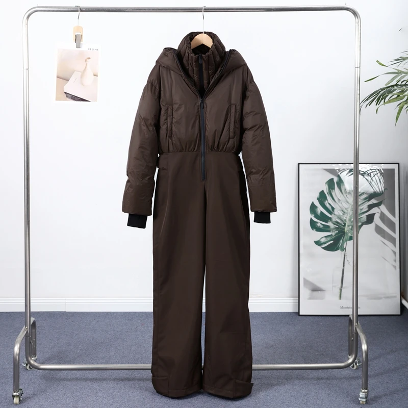Cotton Padded Ski Jumpsuit Sets Women Zipper High Waist Windproof Outwear Wide Leg Snow 2025 Winter Sports Street Lady Skiwear