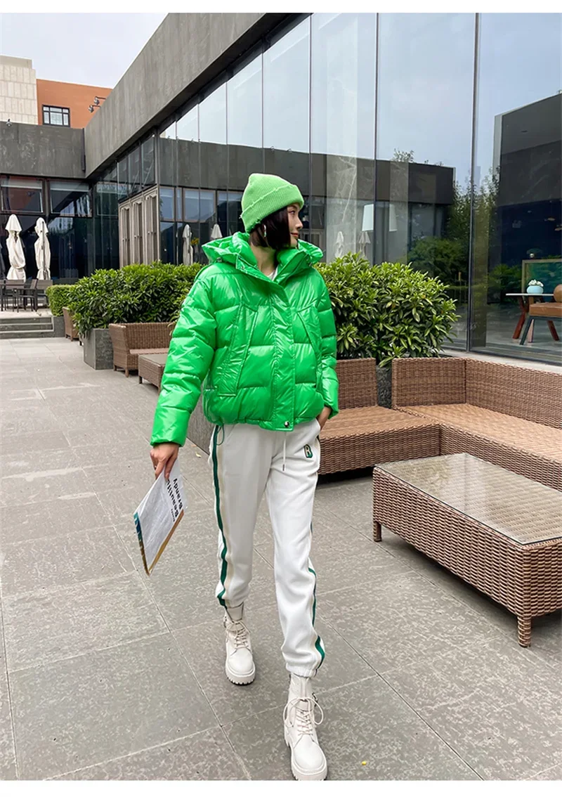 Candy Colors Hooded Glossy Cotton-padded Coat Women Short Warm Parkas 2026 Winter Casual Long Sleeve Cotton-clothes Outerwear
