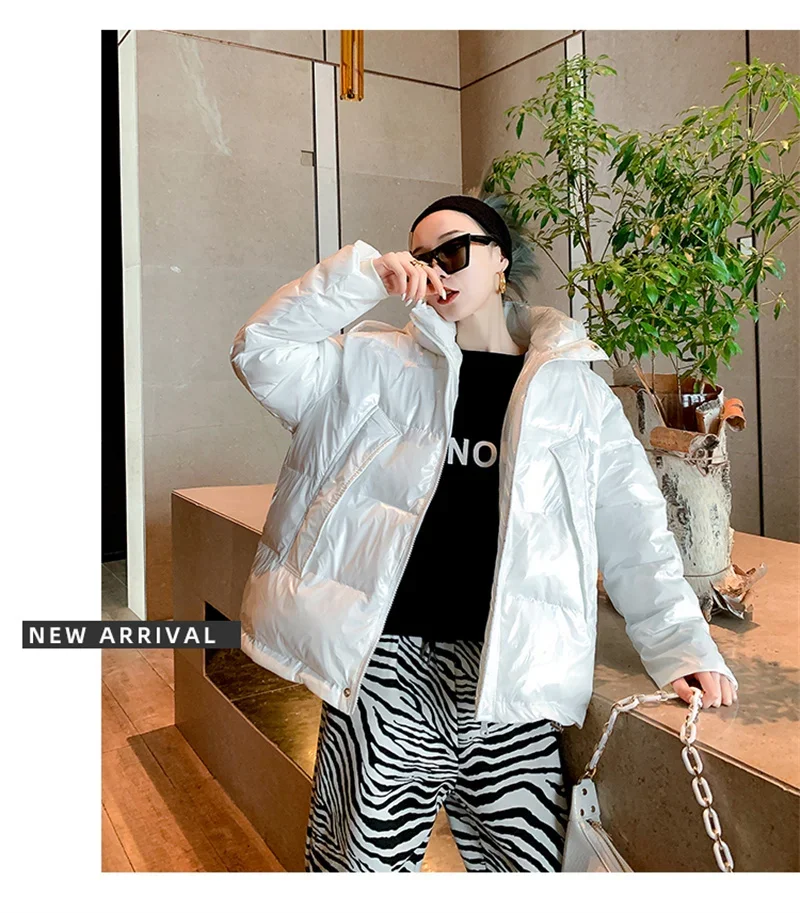 Candy Colors Hooded Glossy Cotton-padded Coat Women Short Warm Parkas 2026 Winter Casual Long Sleeve Cotton-clothes Outerwear