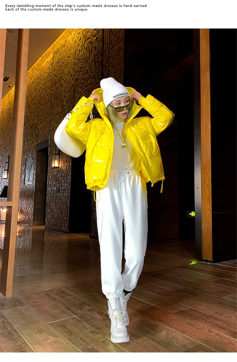 Candy Colors Hooded Glossy Cotton-padded Coat Women Short Warm Parkas 2026 Winter Casual Long Sleeve Cotton-clothes Outerwear