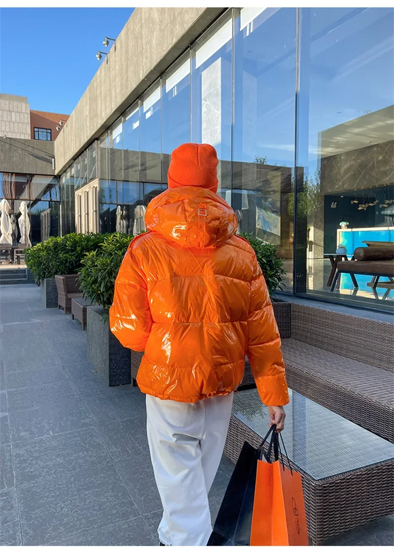 Candy Colors Hooded Glossy Cotton-padded Coat Women Short Warm Parkas 2026 Winter Casual Long Sleeve Cotton-clothes Outerwear