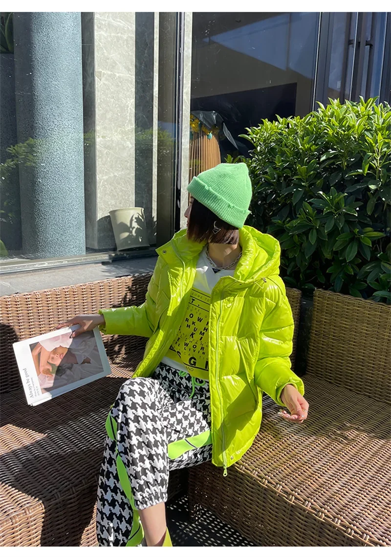 Candy Colors Hooded Glossy Cotton-padded Coat Women Short Warm Parkas 2026 Winter Casual Long Sleeve Cotton-clothes Outerwear