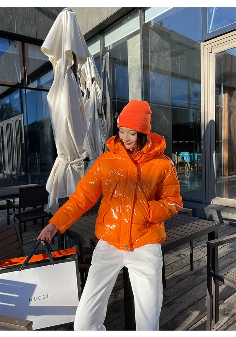 Candy Colors Hooded Glossy Cotton-padded Coat Women Short Warm Parkas 2026 Winter Casual Long Sleeve Cotton-clothes Outerwear