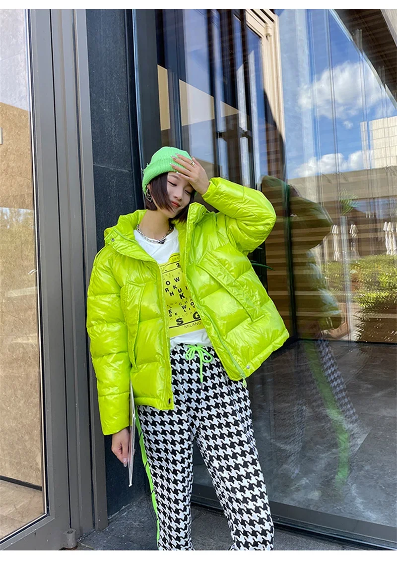 Candy Colors Hooded Glossy Cotton-padded Coat Women Short Warm Parkas 2026 Winter Casual Long Sleeve Cotton-clothes Outerwear