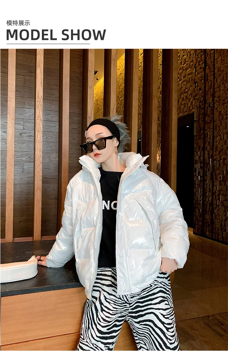 Candy Colors Hooded Glossy Cotton-padded Coat Women Short Warm Parkas 2026 Winter Casual Long Sleeve Cotton-clothes Outerwear