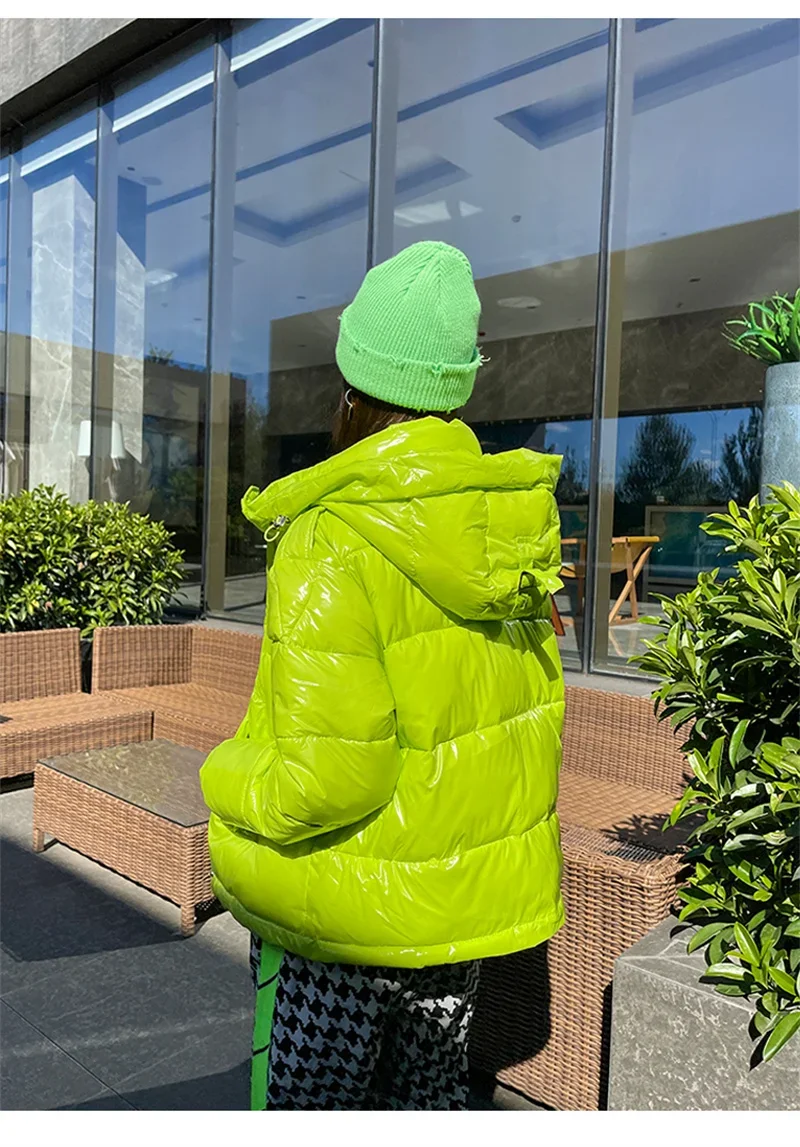 Candy Colors Hooded Glossy Cotton-padded Coat Women Short Warm Parkas 2026 Winter Casual Long Sleeve Cotton-clothes Outerwear