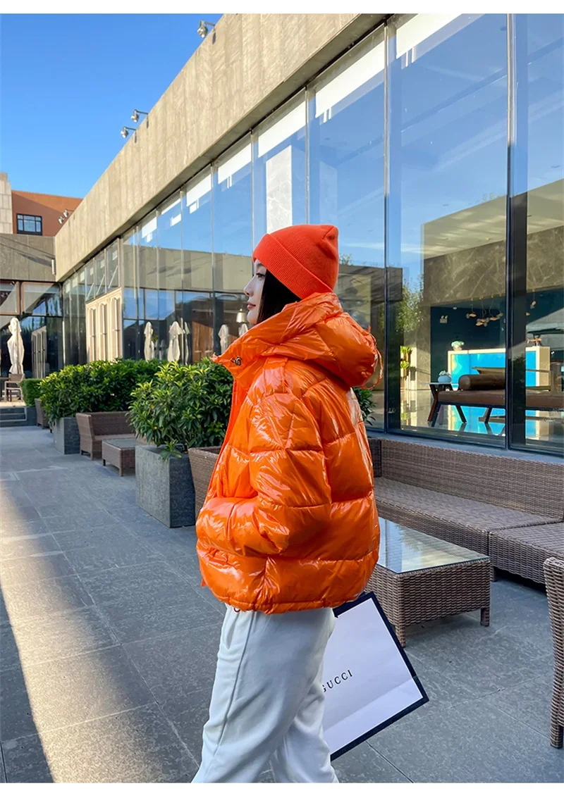 Candy Colors Hooded Glossy Cotton-padded Coat Women Short Warm Parkas 2026 Winter Casual Long Sleeve Cotton-clothes Outerwear