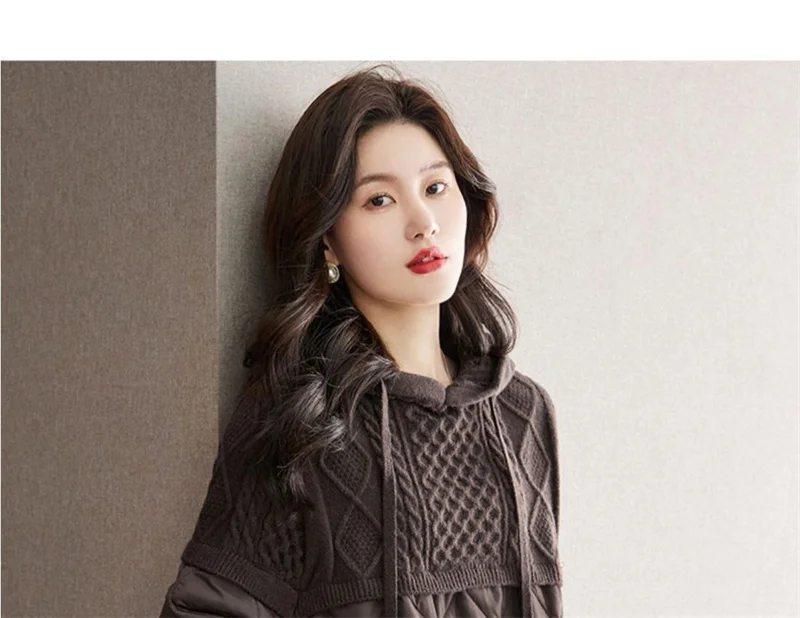 Women Literary Artistic Retro Patchwork Hooded Cotton Jacket Female Winter New Loose Slim Casual Mid Length Cotton Coat Pullover