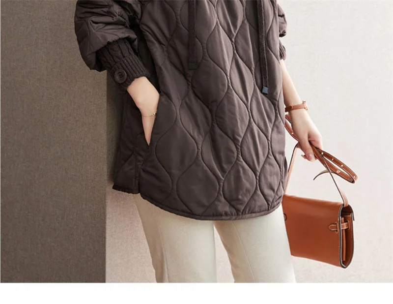 Women Literary Artistic Retro Patchwork Hooded Cotton Jacket Female Winter New Loose Slim Casual Mid Length Cotton Coat Pullover